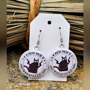 Hipster Pew Pew Madafakas Cat Earrings Pierced Cat Guns 2A Dangle Drop Fashion